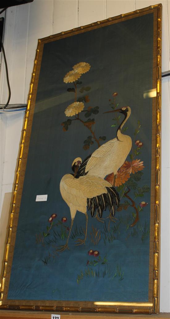 Framed Oriental silk pictures of birds
